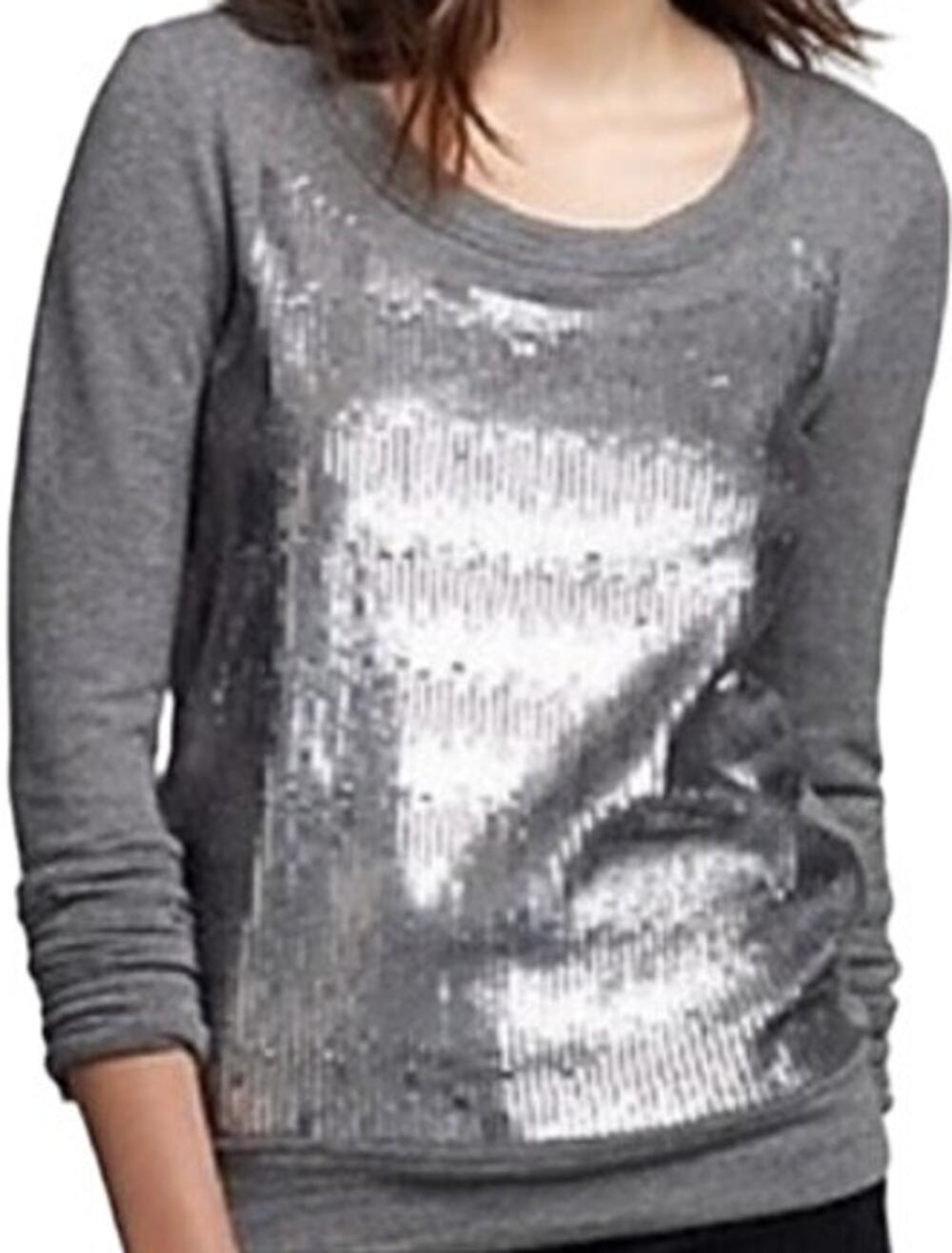 J. Crew Collection Sequin Sweatshirt Raglan Pullover 100% Cotton Gray XS